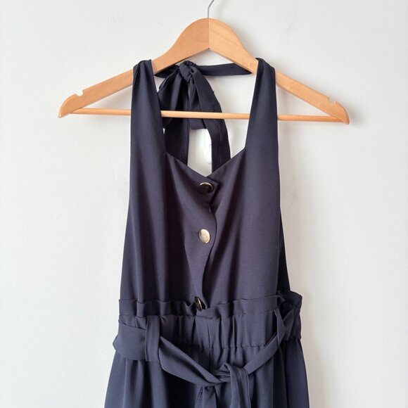 Zara Gold Button Belted Jumpsuit Navy Blue Size Medium - Picture 4 of 9